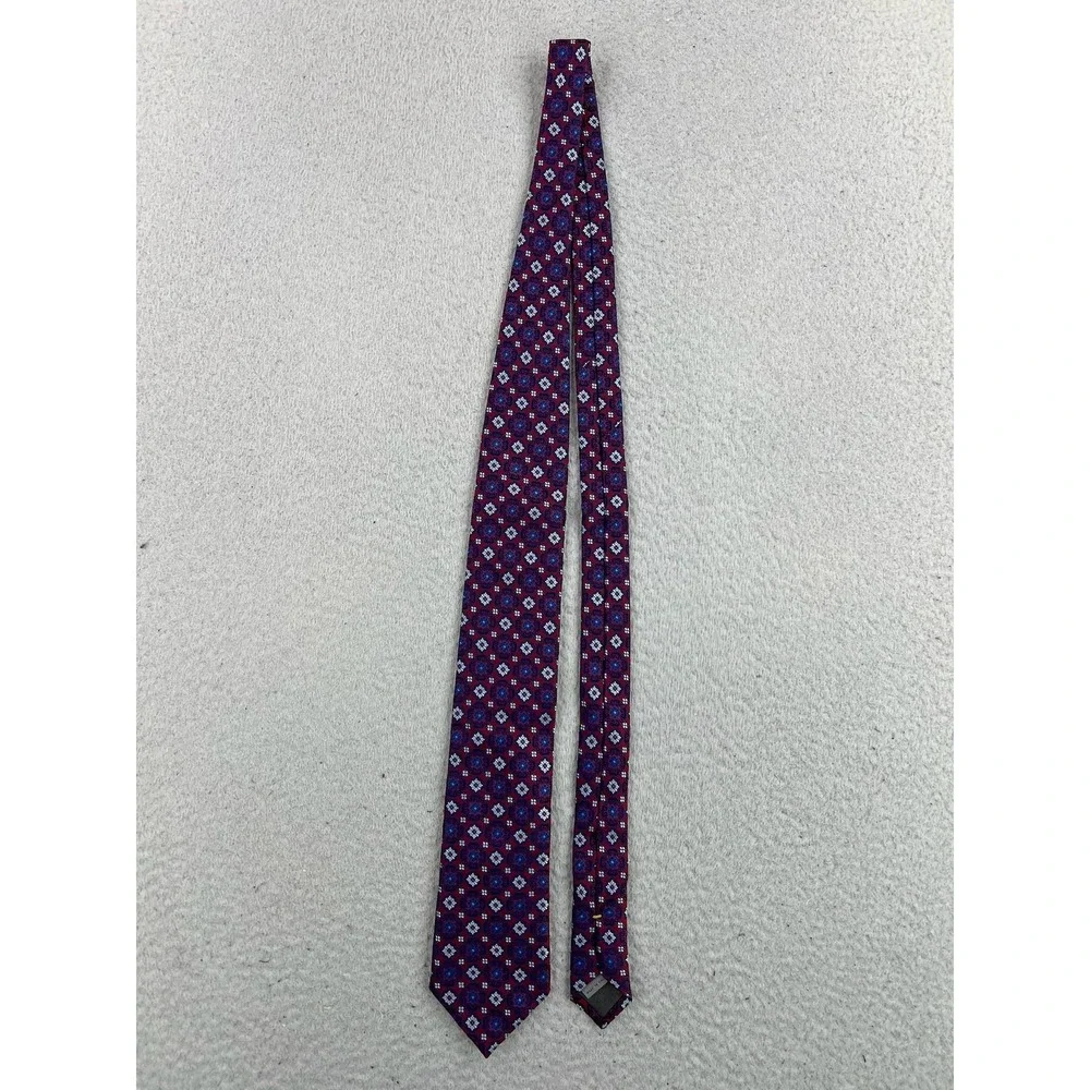 Canali Mens Silk Tie Red Blue Geometric Medallion Made In Italy Classic Pointed